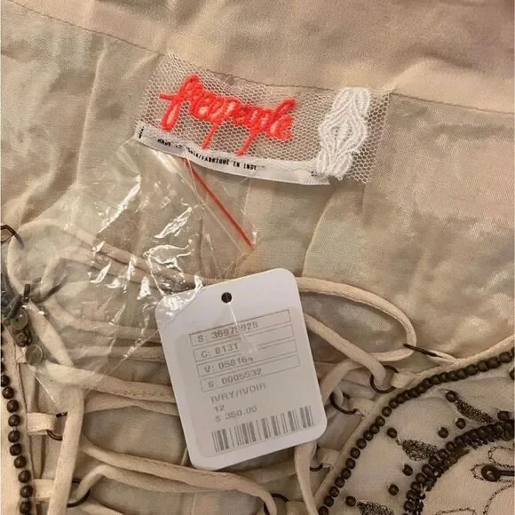 Free People Sicily Ivory beaded dress cream white statement beaded dress size 12 - Picture 4 of 7